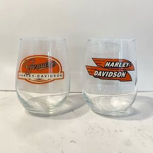 Set Of 2 Harley Davidson Stemless Whiskey Glasses Orange Logo Rocks Tumblers